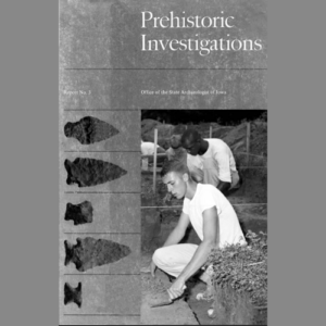 black and white report cover showing five projectile points and two men excavating